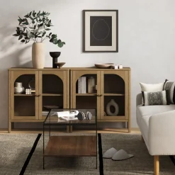 Curio Cabinet Credenza with Glass Door Brown (Set of 2)