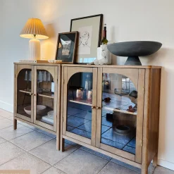Curio Cabinet Credenza with Glass Door Brown (Set of 2)