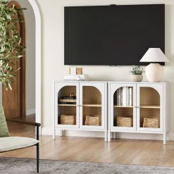 Curio Cabinet Credenza with Glass Door White (Set of 2)