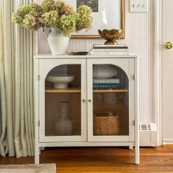 Curio Cabinet Credenza with Glass Door White (Set of 2)