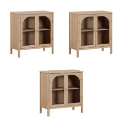 Curio Cabinet Credenza with Glass Door Raw Oak (Set of 3)