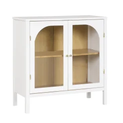Curio Cabinet Credenza with Glass Door White (Set of 3)