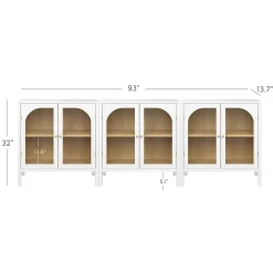 Curio Cabinet Credenza with Glass Door White (Set of 3)