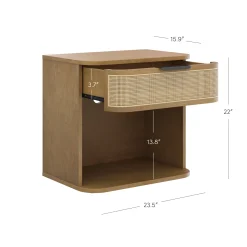 Curved Rattan Nightstand with 1 Drawer Light Brown