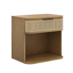 Curved Rattan Nightstand with 1 Drawer Light Brown