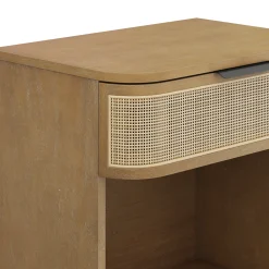 Curved Rattan Nightstand with 1 Drawer Light Brown