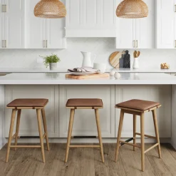 Cushioned Counter Height Bar Stools Warm Pine (Set of 3)