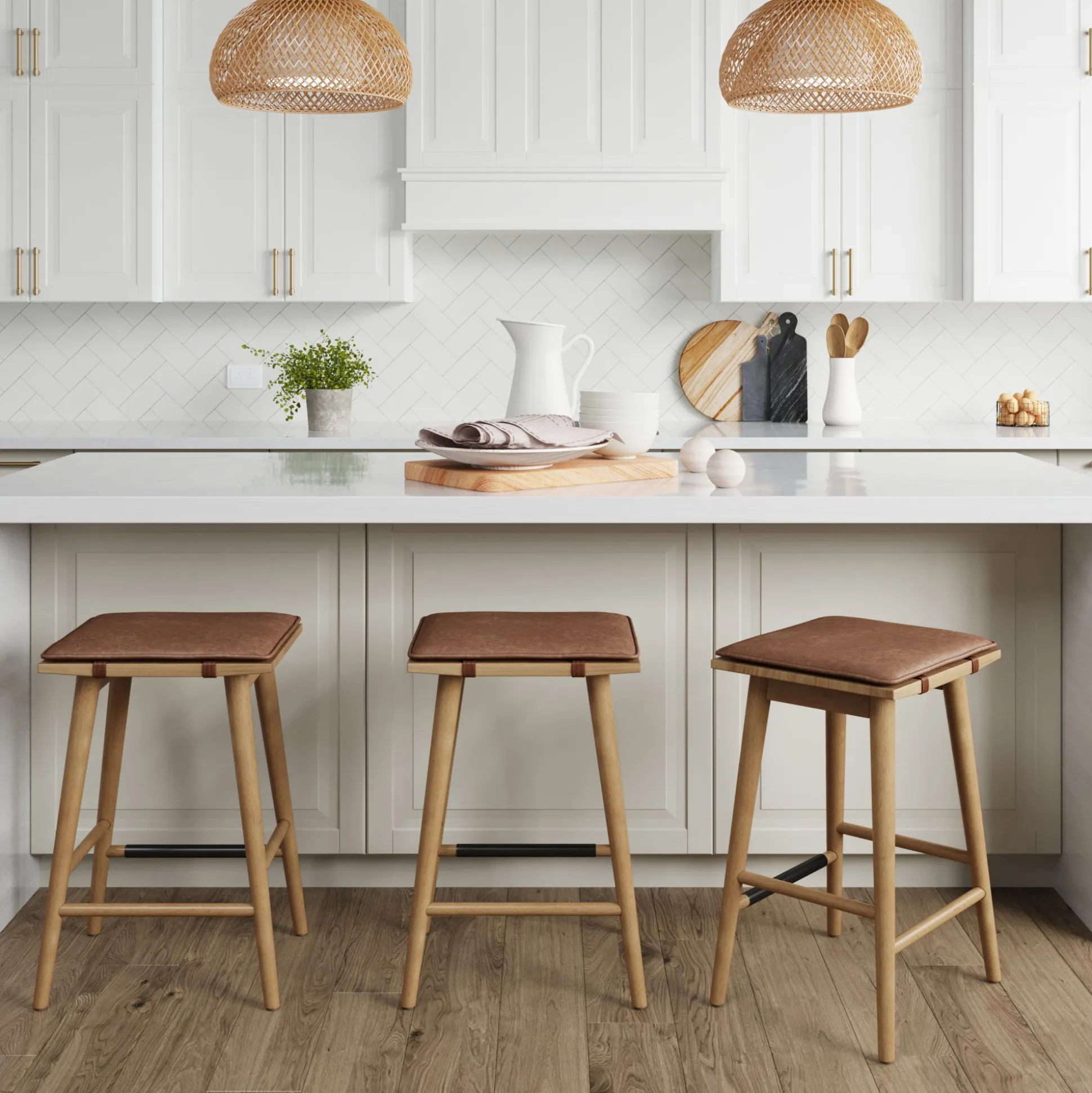 Cushioned Counter Height Bar Stools Warm Pine (Set of 3)