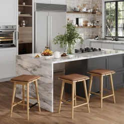 Cushioned Counter Height Bar Stools Warm Pine (Set of 3)