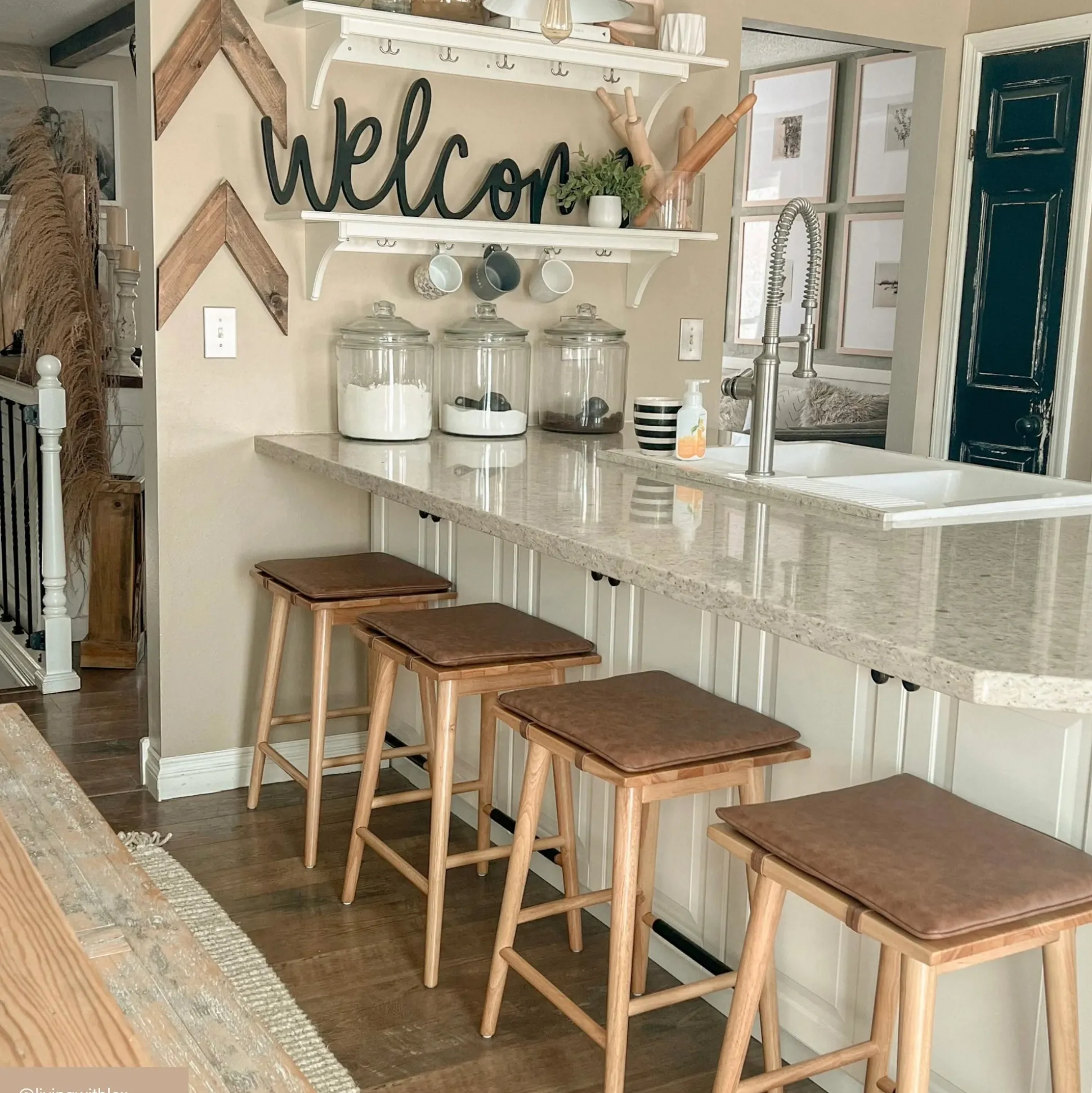 Cushioned Counter Height Bar Stools Warm Pine (Set of 3)