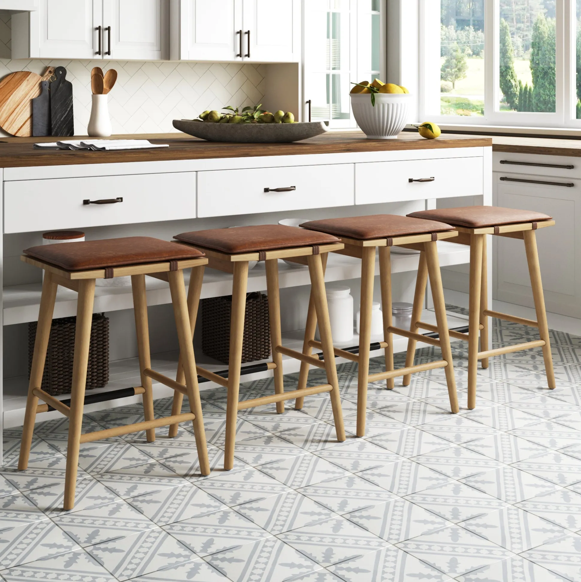 Cushioned Counter Height Bar Stools Warm Pine (Set of 4)
