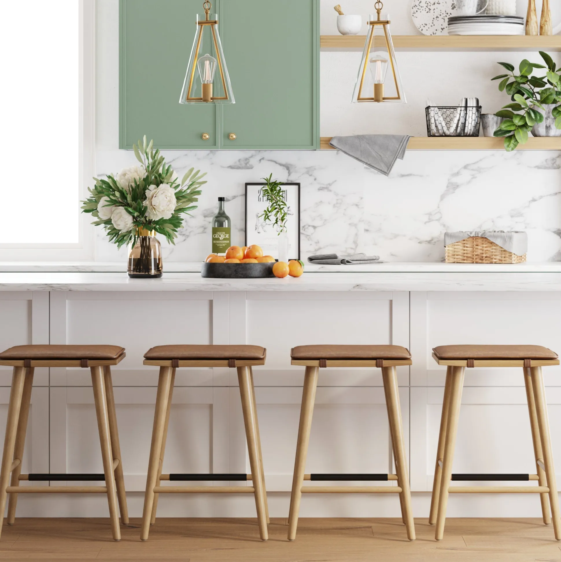 Cushioned Counter Height Bar Stools Warm Pine (Set of 4)