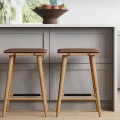 Cushioned Counter Height Bar Stools Warm Pine (Set of 2)