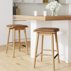 Cushioned Counter Height Bar Stools Warm Pine (Set of 2)
