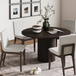 Exposed Back Dining Chair Dark Brown Boucle