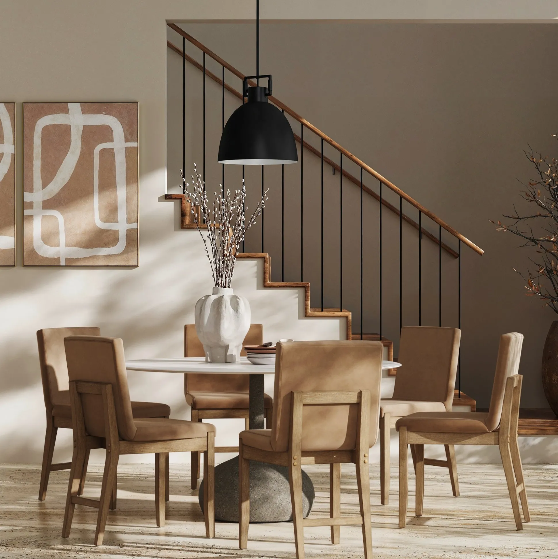 Exposed Back Dining Chairs Light Brown (Set of 6)