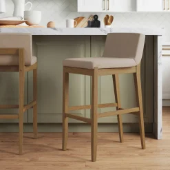 Exposed Wood Back Bar Stool Brown Flax
