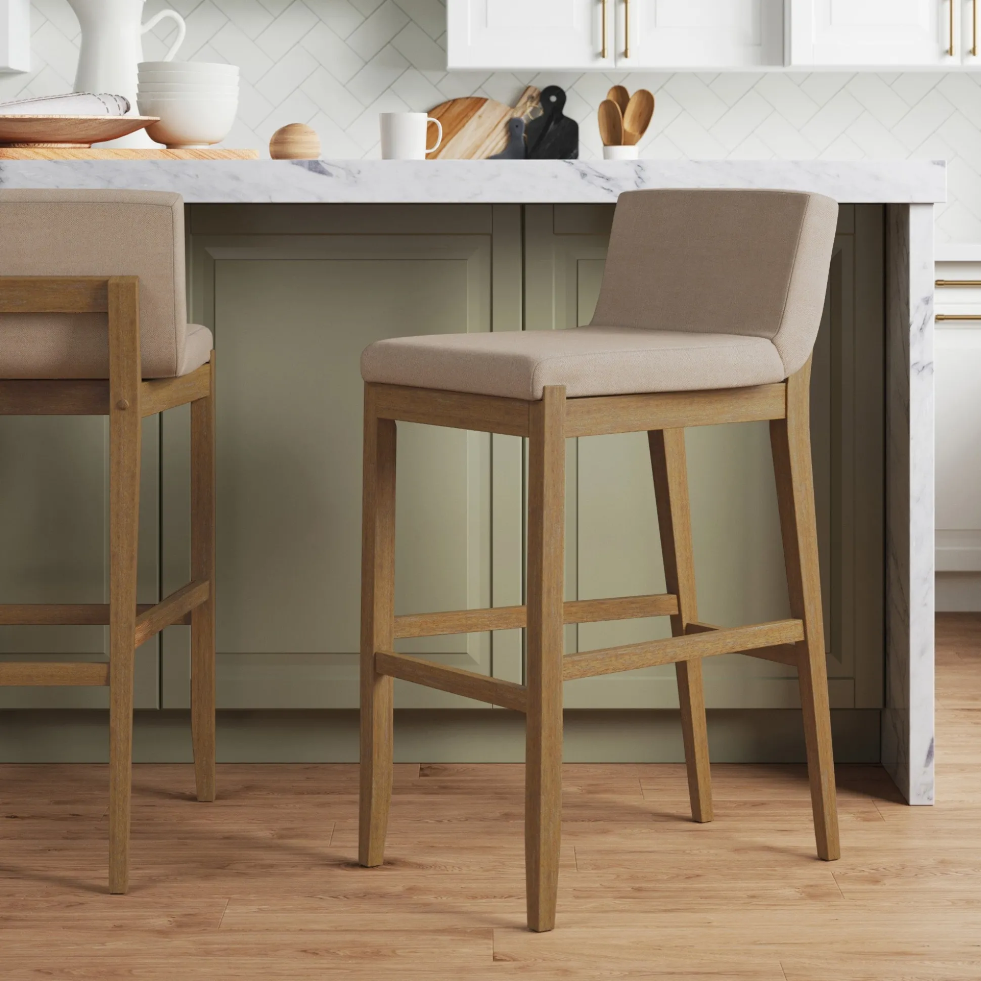 Exposed Wood Back Bar Stool Brown Flax