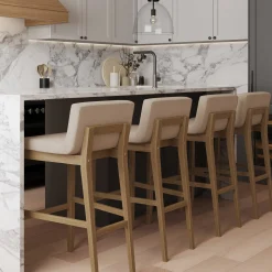 Exposed Wood Back Bar Stool Brown Flax
