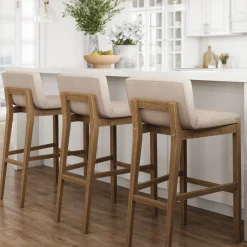 Exposed Wood Back Bar Stool Brown Flax