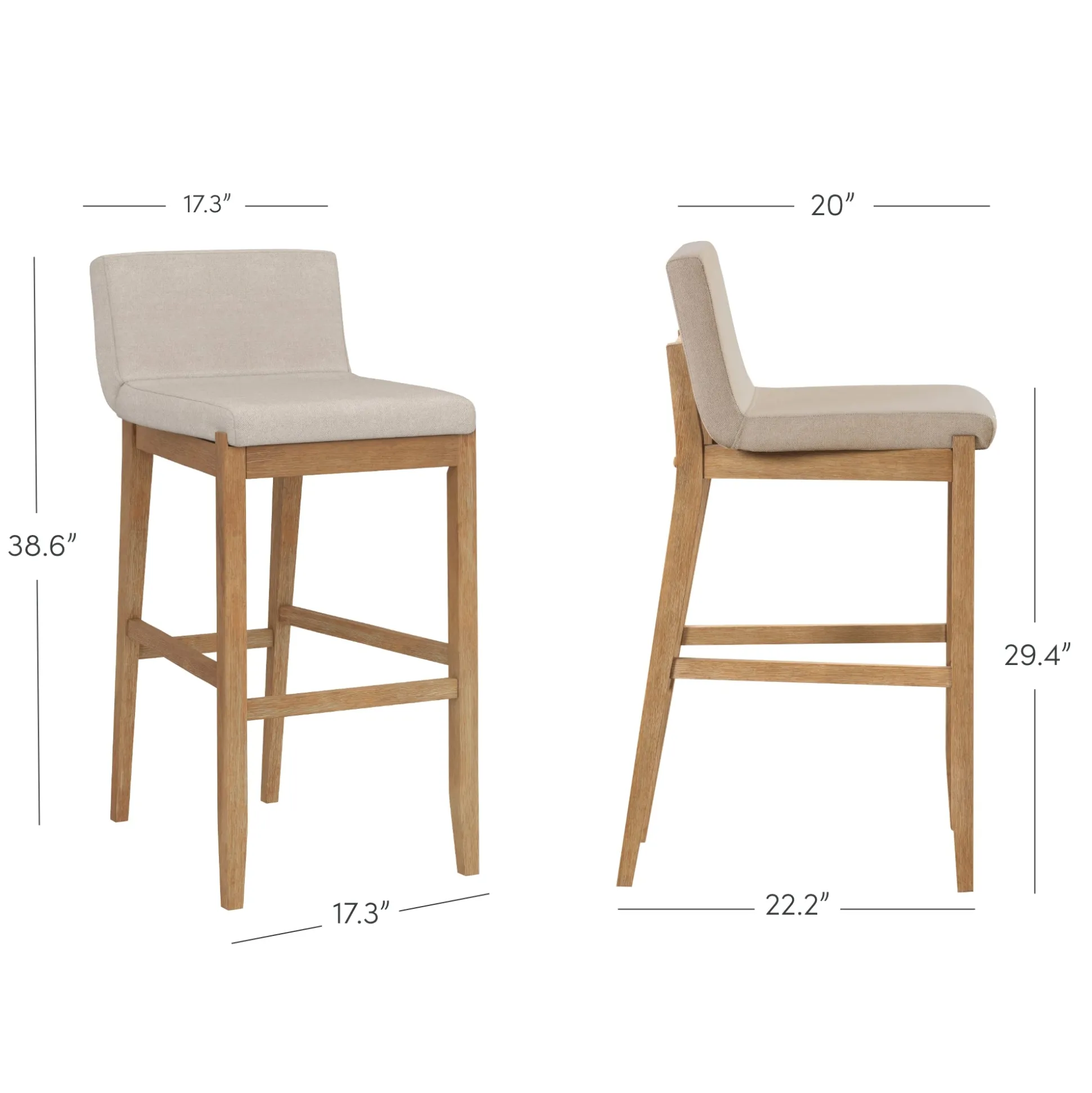 Exposed Wood Back Bar Stools Brown (Set of 3)