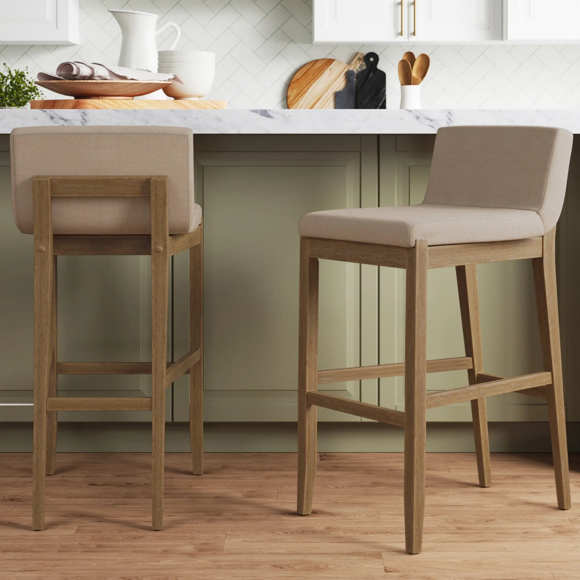Exposed Wood Back Bar Stools Brown (Set of 2)