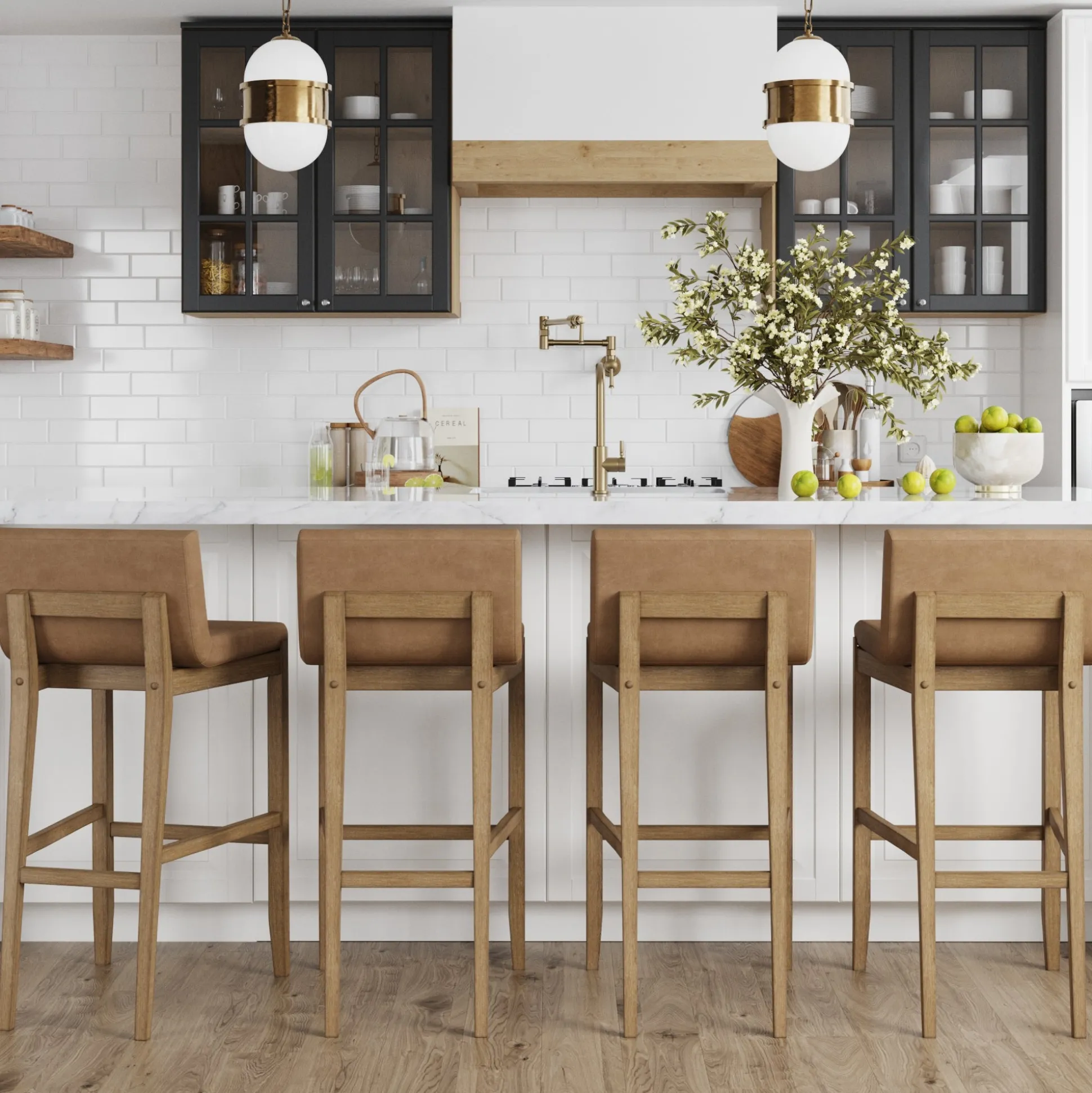 Exposed Wood Back Bar Stools Light Brown (Set of 4)