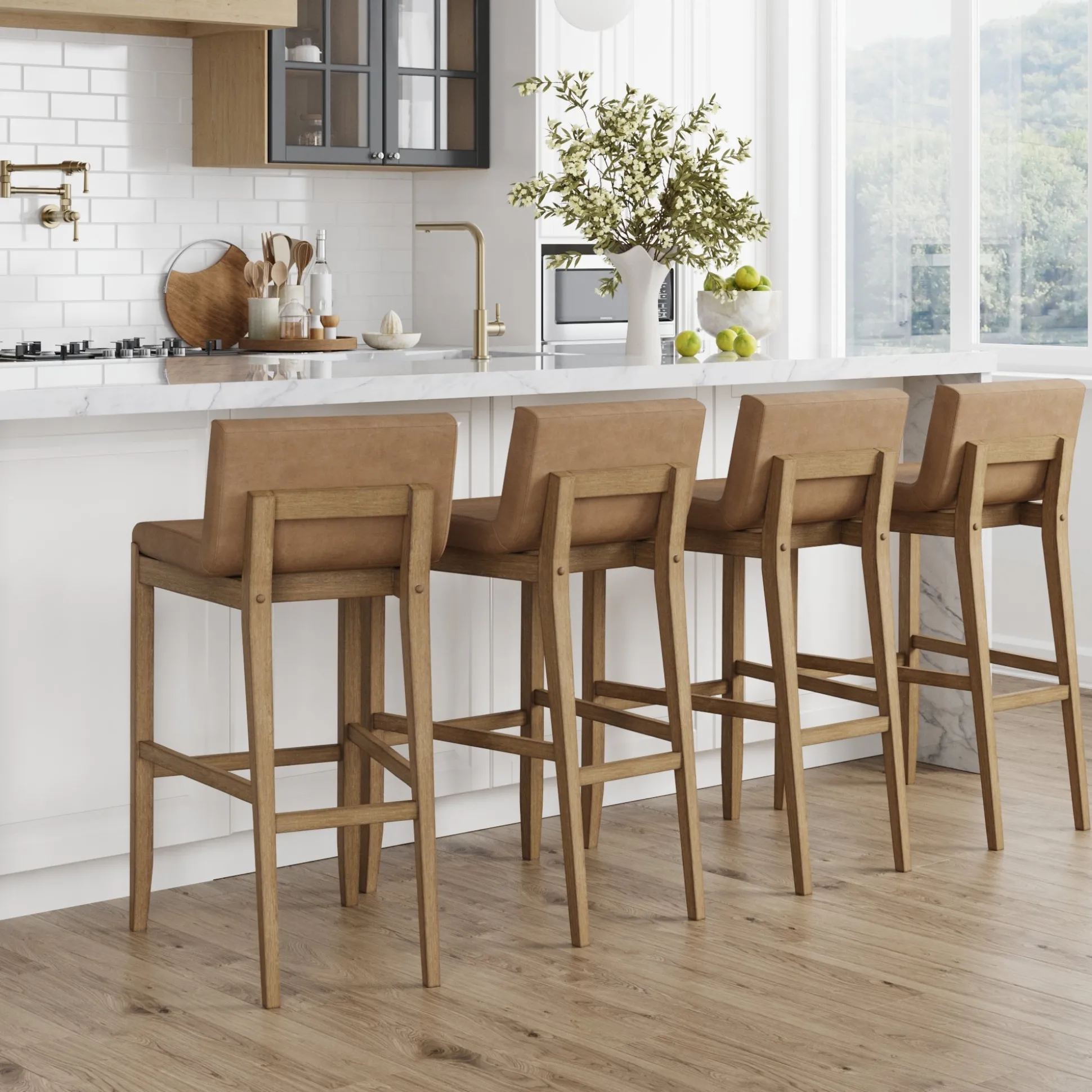 Exposed Wood Back Bar Stools Light Brown (Set of 4)