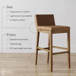 Exposed Wood Back Bar Stools Light Brown (Set of 3)