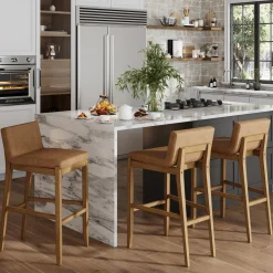 Exposed Wood Back Bar Stools Light Brown (Set of 3)