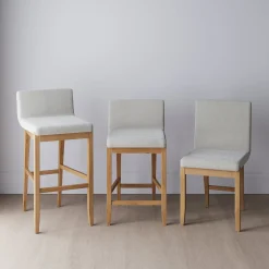 Exposed Wood Back Bar Stool Warm Pine Boucle