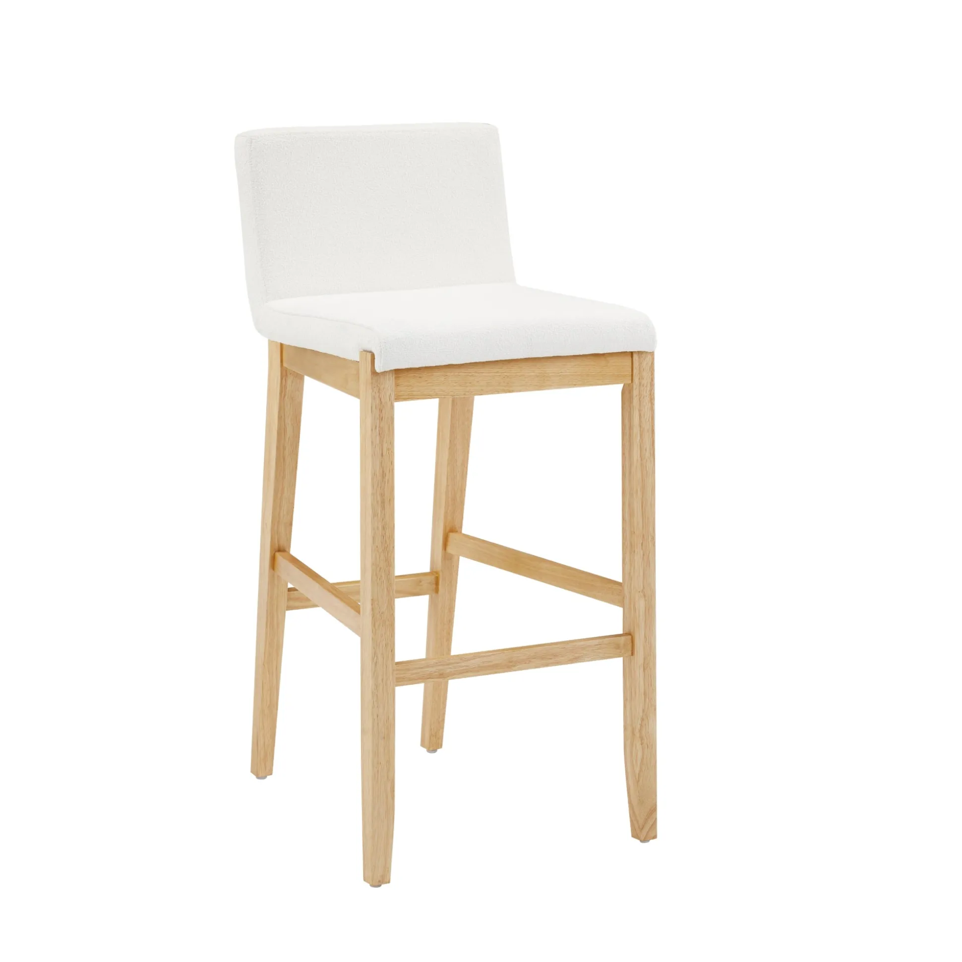Exposed Wood Back Bar Stool Warm Pine Boucle