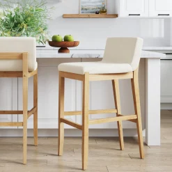 Exposed Wood Back Bar Stool Warm Pine Boucle