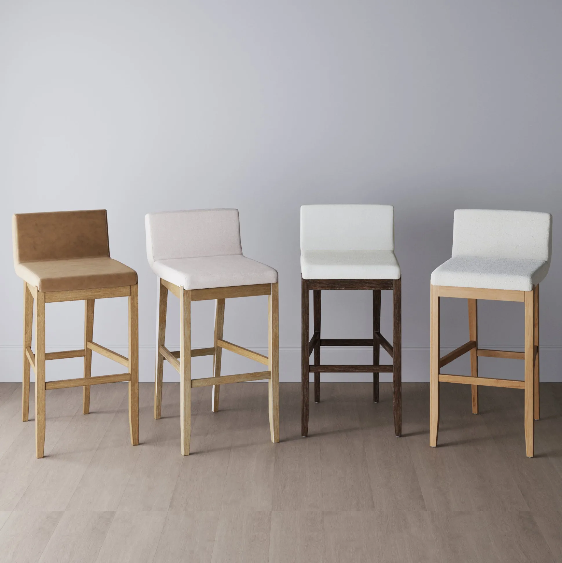 Exposed Wood Back Bar Stool Warm Pine Boucle