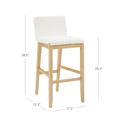 Exposed Wood Back Bar Stool Warm Pine Boucle