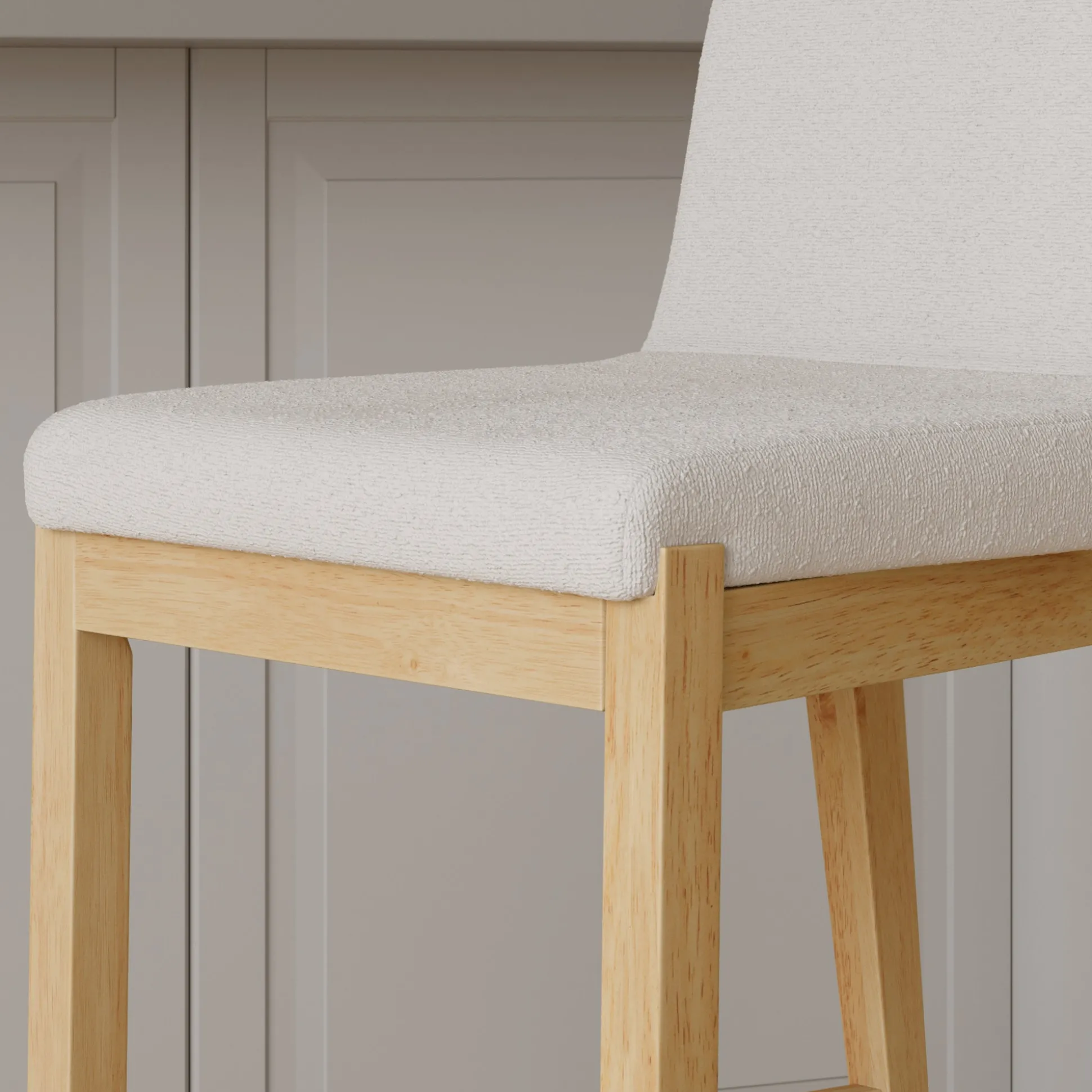 Exposed Wood Back Bar Stool Warm Pine Boucle