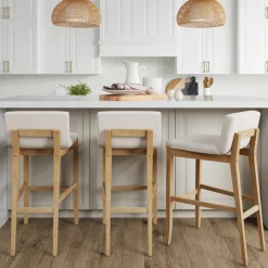 Exposed Wood Back Boucle Bar Stool Warm Pine Boucle (Set of 3)