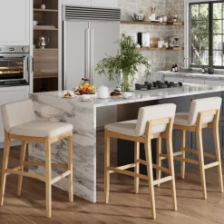 Exposed Wood Back Boucle Bar Stool Warm Pine Boucle (Set of 3)
