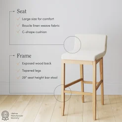 Exposed Wood Back Boucle Bar Stool Warm Pine Boucle (Set of 3)