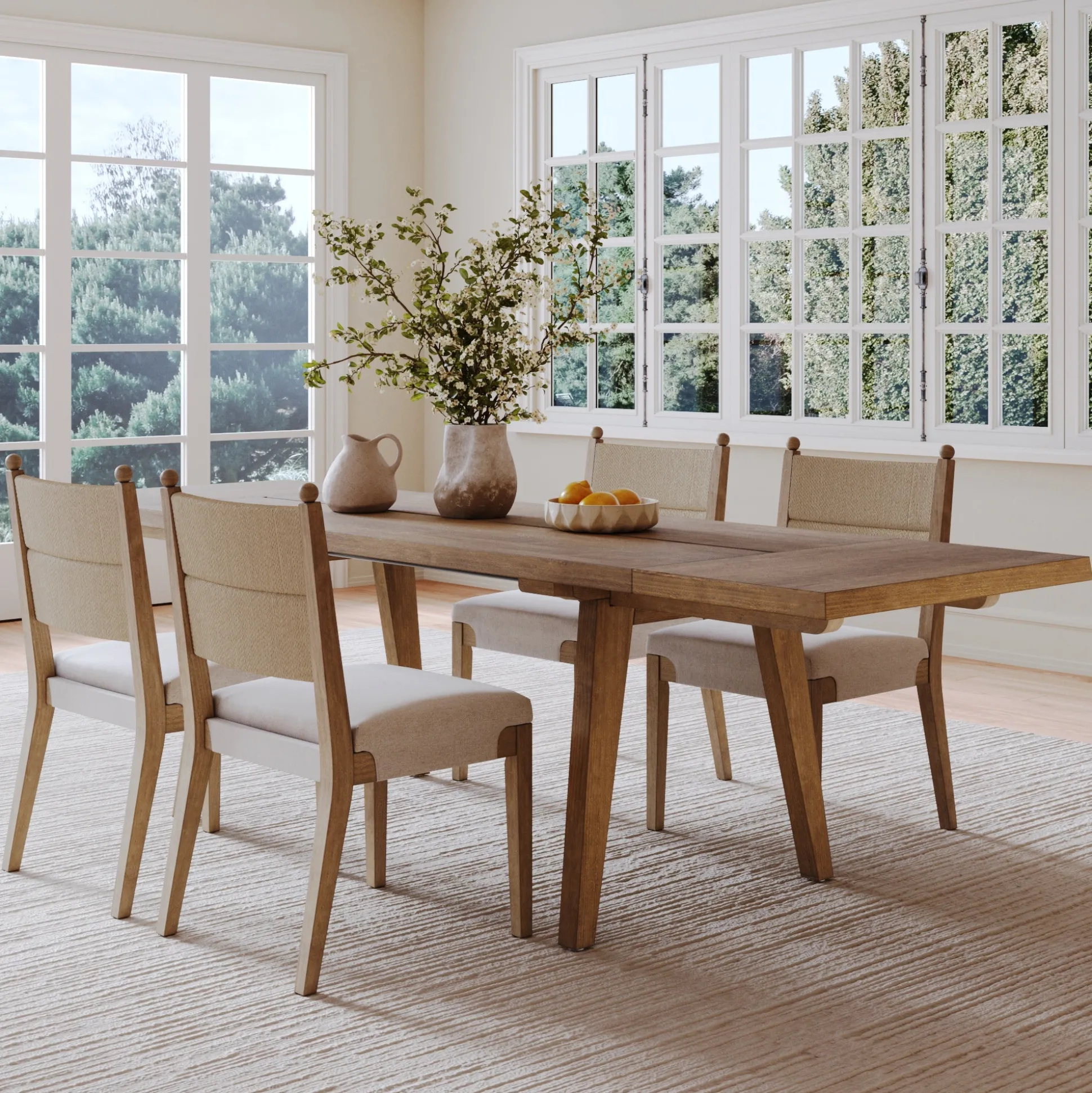 Extendable Bohemian Seagrass Dining Table Set (4 Chairs)