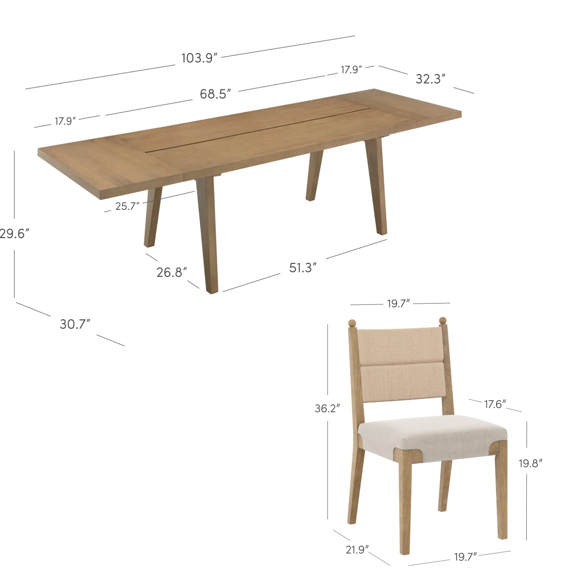 Extendable Bohemian Seagrass Dining Table Set (4 Chairs)