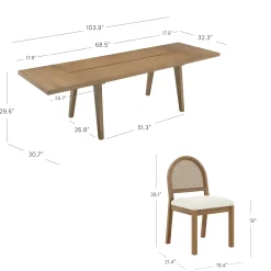 Extendable Boho Rattan Dining Table Set (4 Chairs)