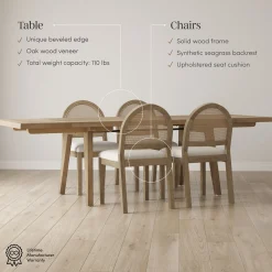 Extendable Boho Rattan Dining Table Set (4 Chairs)