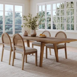 Extendable Boho Rattan Dining Table Set (4 Chairs)