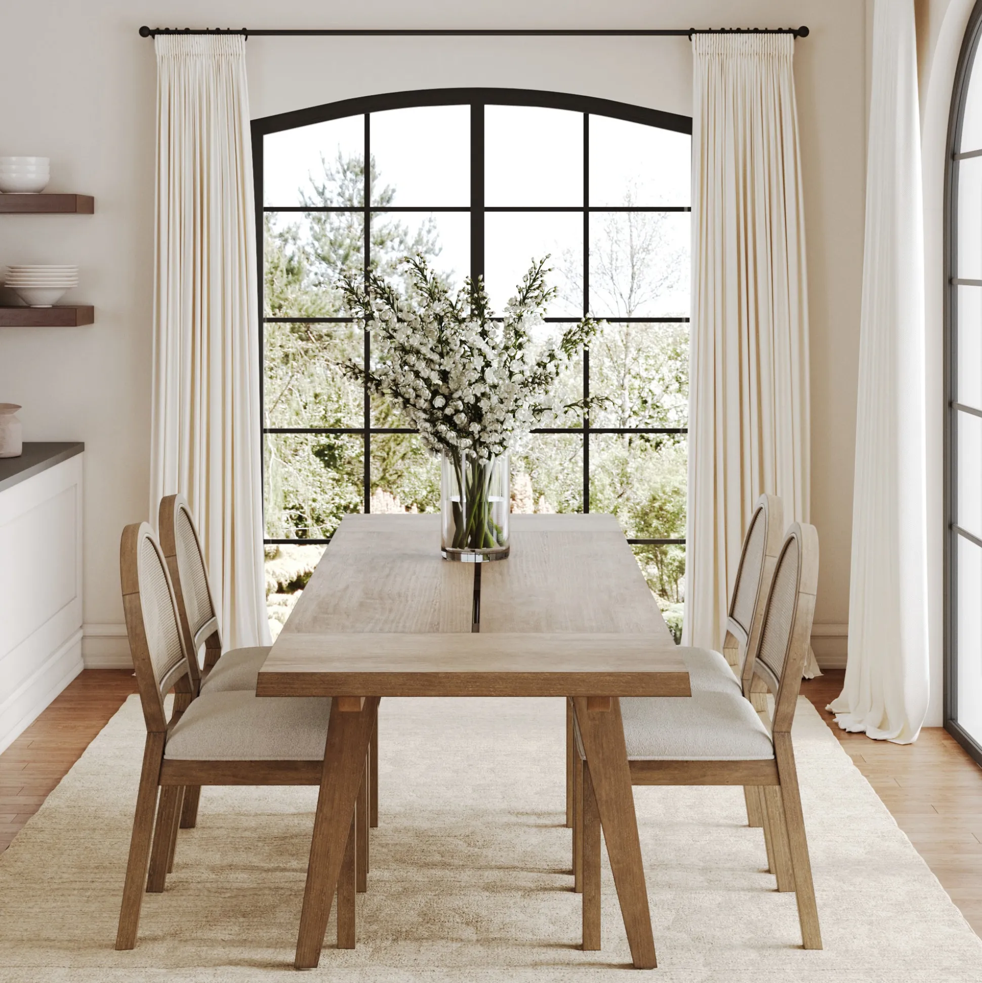 Extendable Boho Rattan Dining Table Set (4 Chairs)