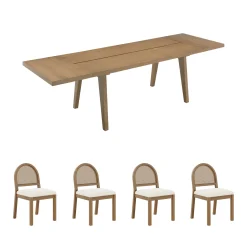 Extendable Boho Rattan Dining Table Set (4 Chairs)