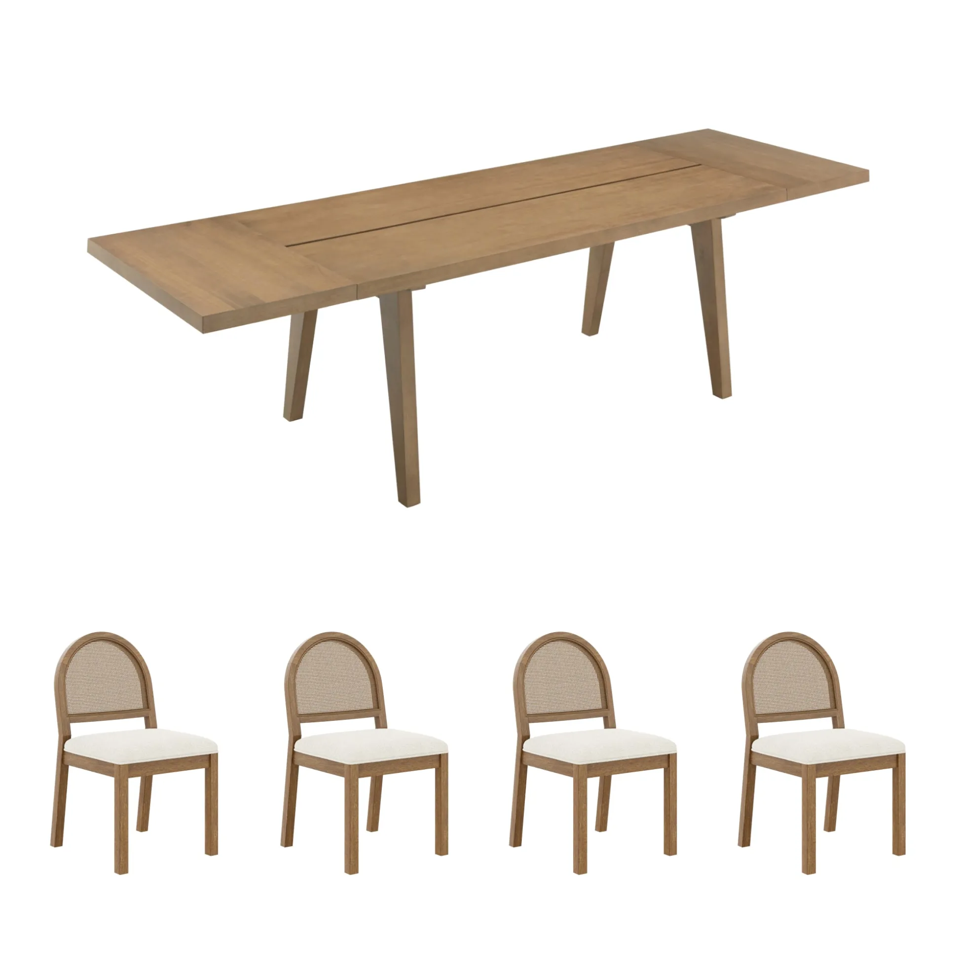 Extendable Boho Rattan Dining Table Set (4 Chairs)