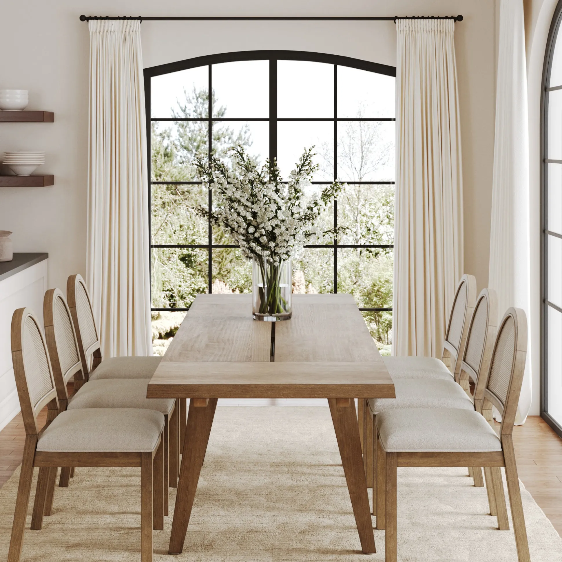 Extendable Boho Rattan Dining Table Set (6 Chairs)