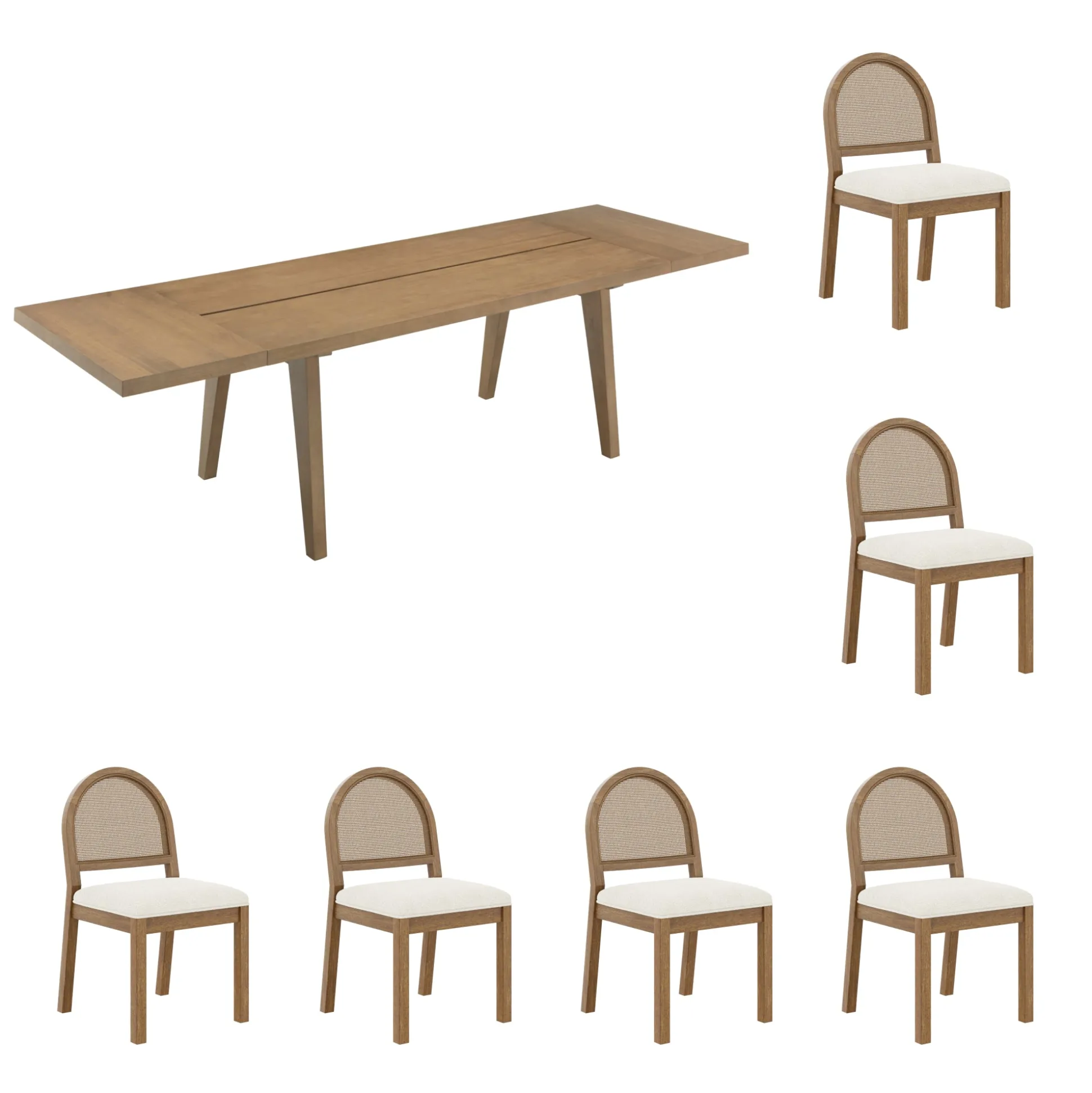 Extendable Boho Rattan Dining Table Set (6 Chairs)