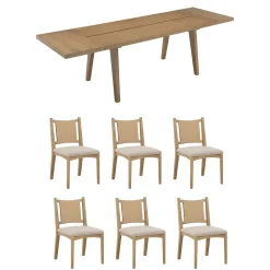Extendable Flax Dining Table Set (6 Chairs)